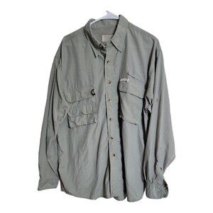 Sports Afield Men's Green Long Sleeve Button Down Vented Fishing Shirt Sz Large